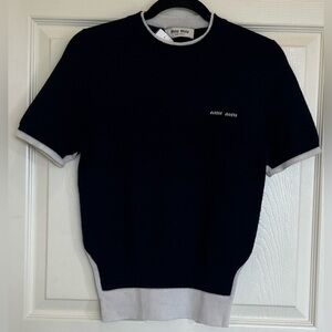 Miu Miu Black Cashmere Wool Knit Top Italy Logo Trim Quite luxury old money